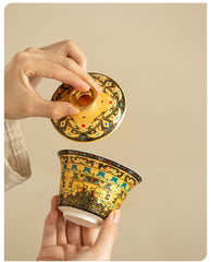 Handmade Ceramic Enamel Sancai Cover Bowl - 170ml