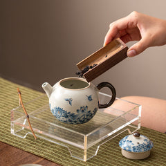 Handmade Jingdezhen Ru Kiln Teapot - 200ml Blue & White Butterfly Design