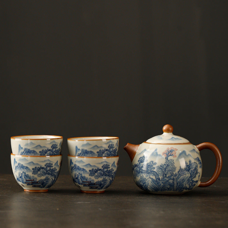 Handmade Ru Kiln Xishi Teapot Set - 220ml