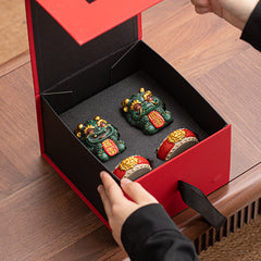 Prosperity Lion Figurine – Auspicious Feng Shui Ornament for Wealth & Fortune, Green Sandstone Sculpture with Gift Box