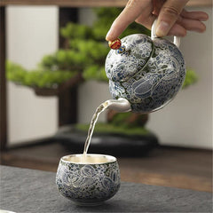 Handmade Silver-Glazed Ceramic Tea Set - 180ml Pot with 2 Cups