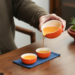 “Shishi Ruyi” Persimmon Travel Tea Set – Portable Ceramic Teapot & Cups