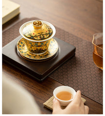 Handmade Ceramic Enamel Sancai Cover Bowl - 170ml