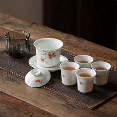 Linglong Porcelain Gaiwan Tea Set – Chinese Gongfu Teaware Gift Set with Cups & Bowl