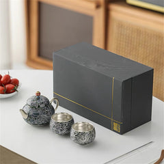 Handmade Silver-Glazed Ceramic Tea Set - 180ml Pot with 2 Cups