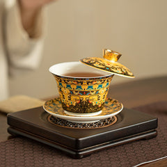 Handmade Ceramic Enamel Sancai Cover Bowl - 170ml