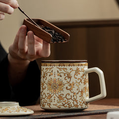 Ru Kiln “Golden Blessing” Office Mug – Ceramic Tea-Separating Cup for Personal Use at Home or Work