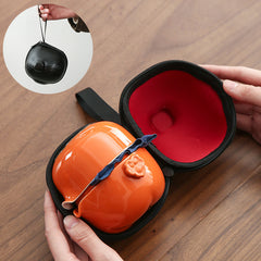 “Shishi Ruyi” Persimmon Travel Tea Set – Portable Ceramic Teapot & Cups