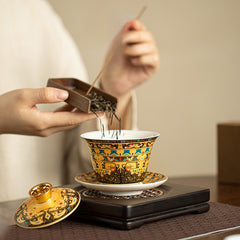 Handmade Ceramic Enamel Sancai Cover Bowl - 170ml