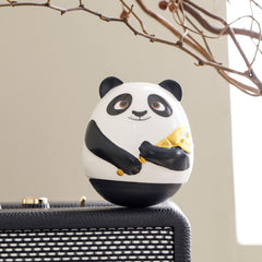 Wobbling Panda with Bamboo – Ceramic Desk Ornament for Home, Office or Car Decor