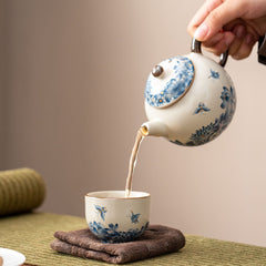 Handmade Jingdezhen Ru Kiln Teapot - 200ml Blue & White Butterfly Design