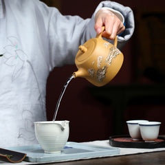 Yixing Hand-Painted Gold Segment Mud Purple Clay Pot – 500ml | Handmade Purple Sand Tea Pot