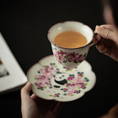 Panda “Lard Glaze” Tea & Coffee Cup Set – 180ml Ceramic Afternoon Tea Mug with Saucer for Women’s Office & Home Use