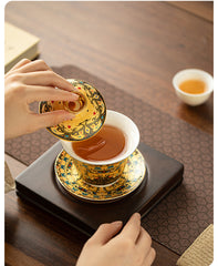 Handmade Ceramic Enamel Sancai Cover Bowl - 170ml