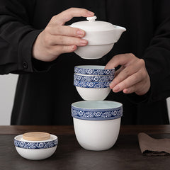 “Xixiang Ji” Travel Tea Set – Portable Ceramic Teapot with 4 Cups, Kung Fu Tea Set with Carrying Case