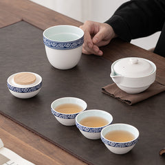 “Xixiang Ji” Travel Tea Set – Portable Ceramic Teapot with 4 Cups, Kung Fu Tea Set with Carrying Case