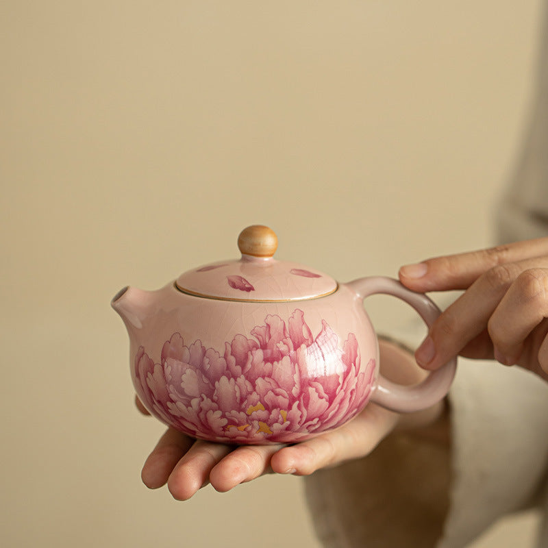 Handmade Jingdezhen Ru Kiln Peony Glaze Teapot - 250ml