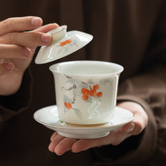 Linglong Porcelain Gaiwan Tea Set – Chinese Gongfu Teaware Gift Set with Cups & Bowl