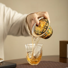 Handmade Ceramic Enamel Sancai Cover Bowl - 170ml