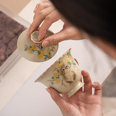 Ru-Style Beige “Lucky Cat” Two-Part Gaiwan – 160ml