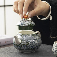 Handmade Silver-Glazed Ceramic Tea Set - 180ml Pot with 2 Cups