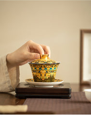 Handmade Ceramic Enamel Sancai Cover Bowl - 170ml
