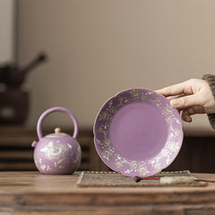 Purple Ru-Glazed Lotus Peony Teapot Tray