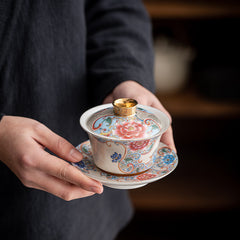 Handmade Enamel Filigree Silver Sancai Teacup - 160-170ml