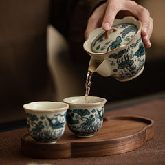 Ru Kiln-Style Crackle Glaze Teapot with Fish & Waterweed Motif -200ml