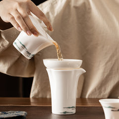 "Jinxiù Jiangshan" White Porcelain Gaiwan Tea Set – Landscape-Inspired Gongfu Teaware Gift Box