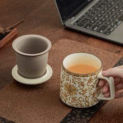 Ru Kiln “Golden Blessing” Office Mug – Ceramic Tea-Separating Cup for Personal Use at Home or Work