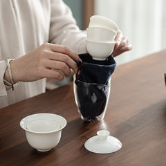 Dehua White Travel Tea Set – Portable Gaiwan & Teacups with Carrying Case