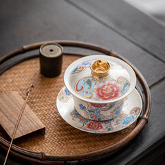 Handmade Enamel Filigree Silver Sancai Teacup - 160-170ml