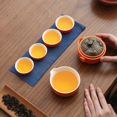 “Shishi Ruyi” Persimmon Travel Tea Set – Portable Ceramic Teapot & Cups