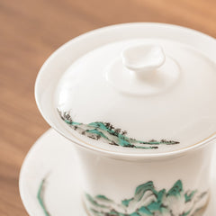 "Jinxiù Jiangshan" White Porcelain Gaiwan Tea Set – Landscape-Inspired Gongfu Teaware Gift Box