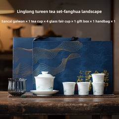 Linglong Porcelain Gaiwan Tea Set – Chinese Gongfu Teaware Gift Set with Cups & Bowl
