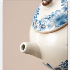 Handmade Jingdezhen Ru Kiln Teapot - 200ml Blue & White Butterfly Design