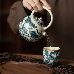 Ru Kiln-Style Fish & Waterweed Teapot with Handle – 260ml