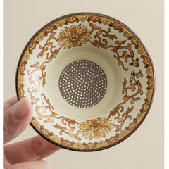 Ru Kiln “Golden Blossom & Blessing” Travel Tea Set – Portable Ceramic Teapot, Tray & Accessories