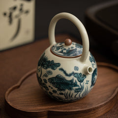 Ru Kiln-Style Fish & Waterweed Teapot with Handle – 260ml