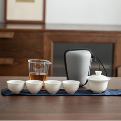 Dehua White Travel Tea Set – Portable Gaiwan & Teacups with Carrying Case