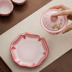 Zhurong Glaze Gaiwan – 120ml Yellow Floral Cat Three-Part Covered Bowl, Ceramic Gongfu Teaware