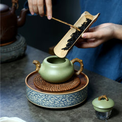 Yixing Purple Sand Pot Bean Green Sand – 240ml | Handmade Purple Clay Tea Pot