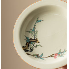 Vintage Ru Kiln “Nine Peaches” Ceramic Coffee Mug – Elegant Retro Cup for Women