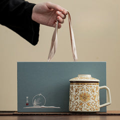 Ru Kiln “Golden Blessing” Office Mug – Ceramic Tea-Separating Cup for Personal Use at Home or Work