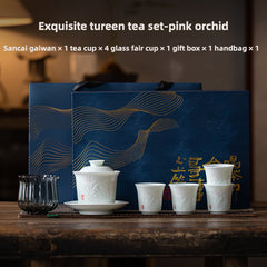 Linglong Porcelain Gaiwan Tea Set – Chinese Gongfu Teaware Gift Set with Cups & Bowl