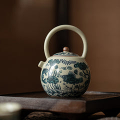 Ru Kiln-Style Fish & Waterweed Teapot with Handle – 260ml
