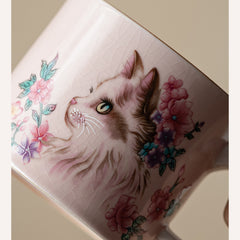 Pink Ru Kiln Floral Cat Coffee Cup & Saucer Set – 150ml  Ceramic Tea Mug for Home & Office