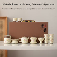 Ruyao Wisteria Gongfu Tea Set – Complete Chinese Ceramic Teaware with Gaiwan & Teapot, Gift Box