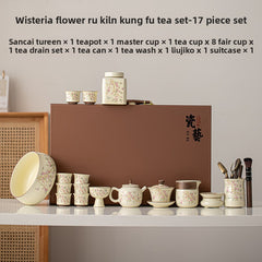 Ruyao Wisteria Gongfu Tea Set – Complete Chinese Ceramic Teaware with Gaiwan & Teapot, Gift Box
